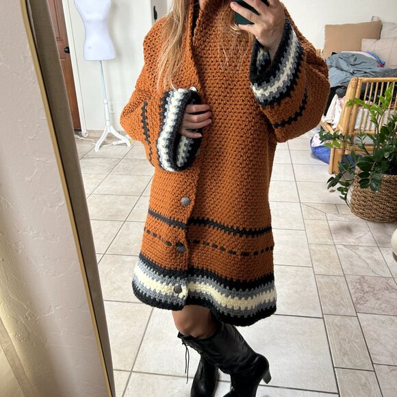 Chunky Oversized Knit Sweater Coat | Handmade Eclectic Grandpa, Earthy Cabincore - Picture 5 of 16